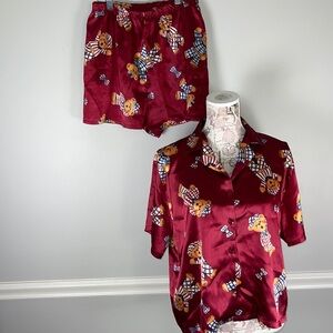 Vintage Bedtime Stories Red Satin Patriotic Bear Pajama Set